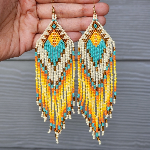 Boheme Jewelry - Handmade Gaia Sun Beaded Earrings Chandelier Tribal Dangle Boho Jewelry Western